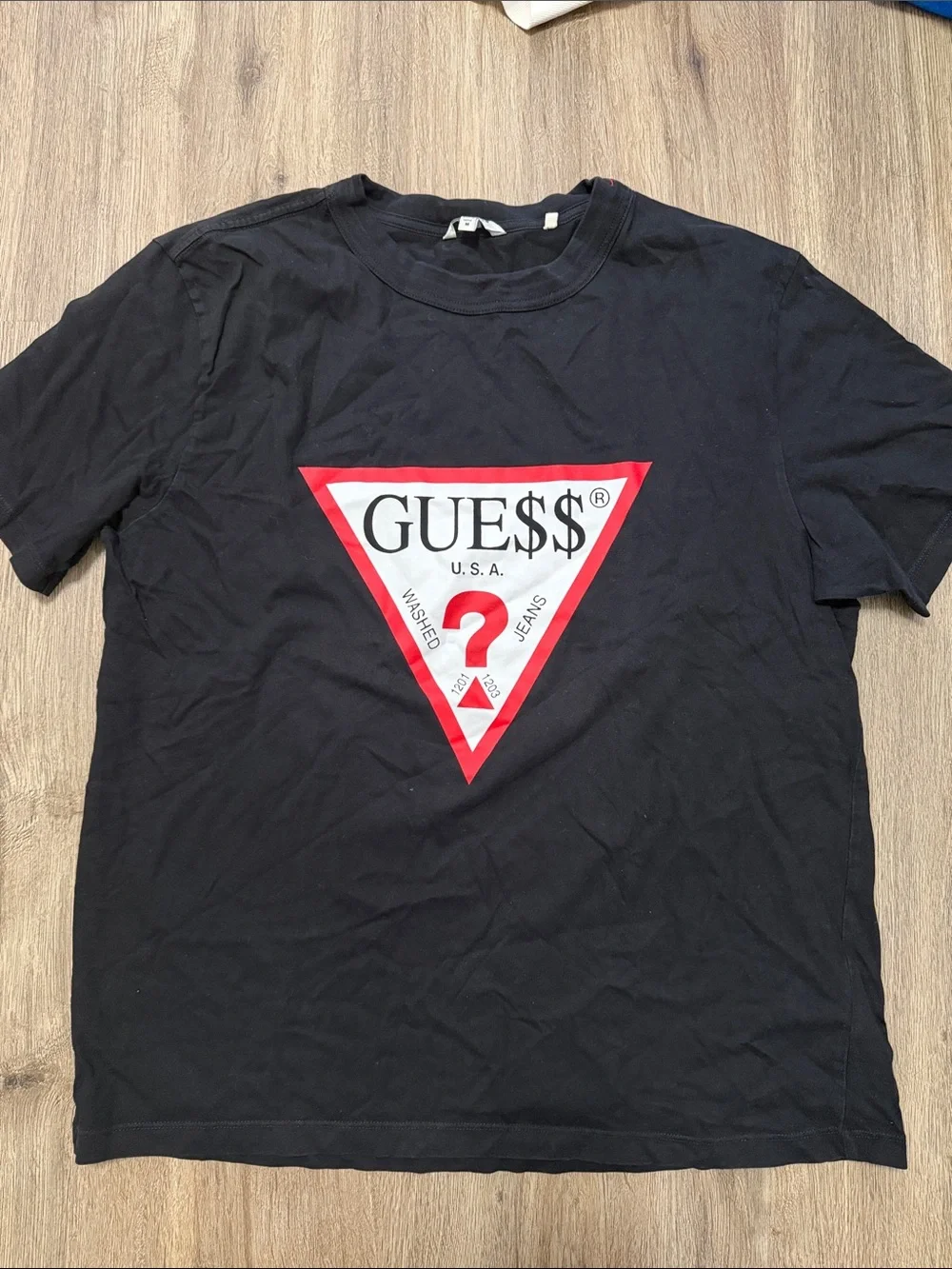 Guess x ASAP Rocky - Black Short-Sleeve Tee with Red Triangle Logo - Picture 1 of 3